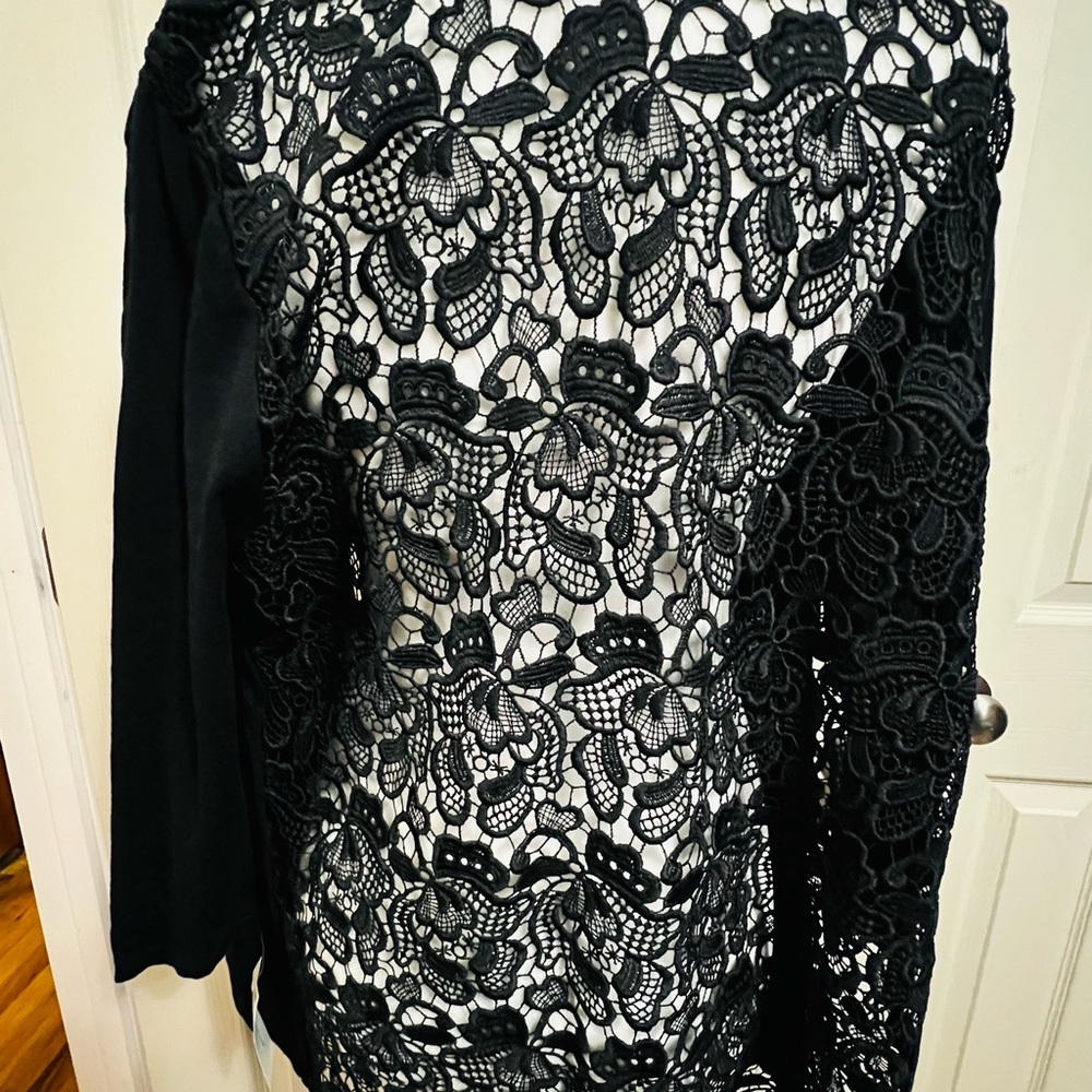 Charter Club 3/4 Sleeve Black Lace Back Sweater - Picture 3 of 7